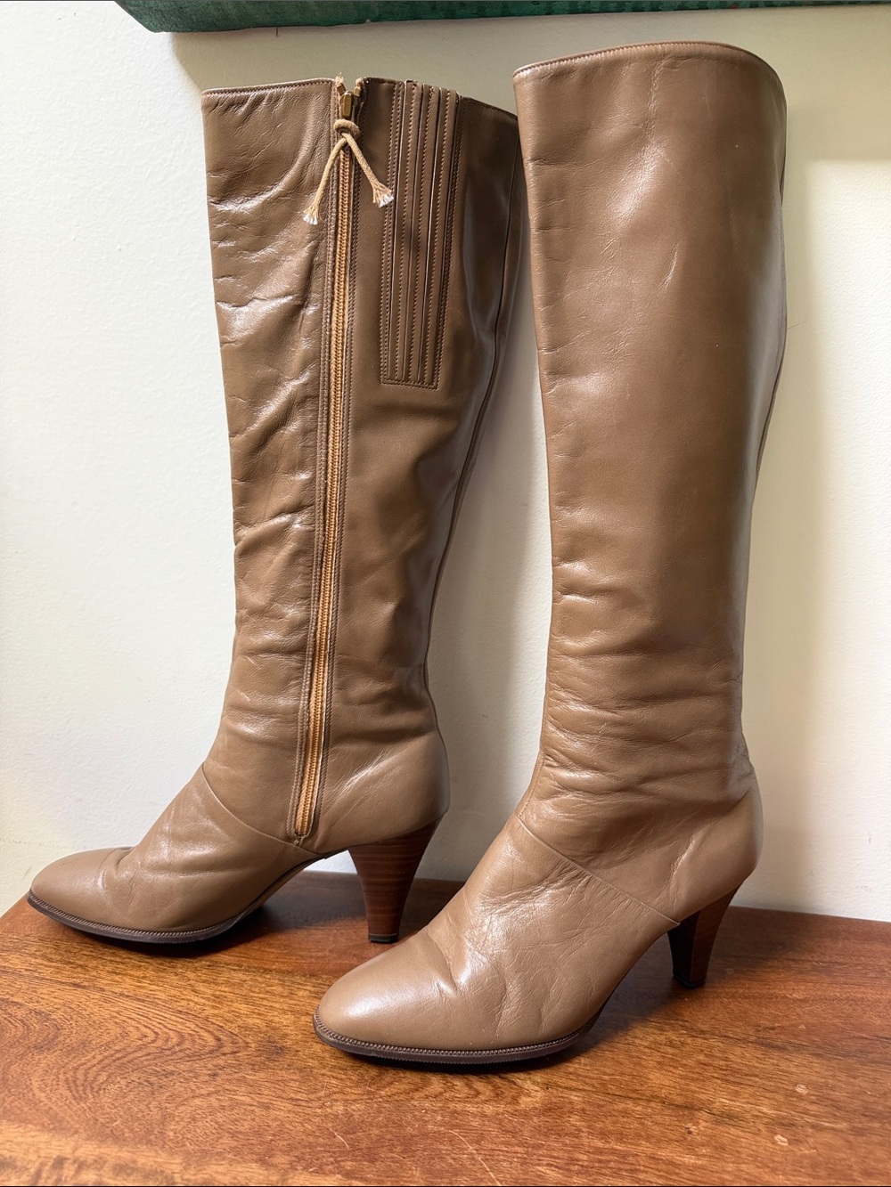 Vintage Women’s Tall Leather Heel Boots - Taupe